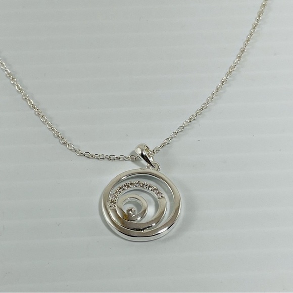 Silver Circle Round Layer Pendant Necklace Chain Big Medallion Modern Unique New - Picture 2 of 7